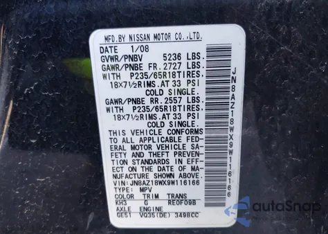 2009 Nissan Murano S/Sl/Le from USA, damaged, VIN JN8AZ18WX9W116166
